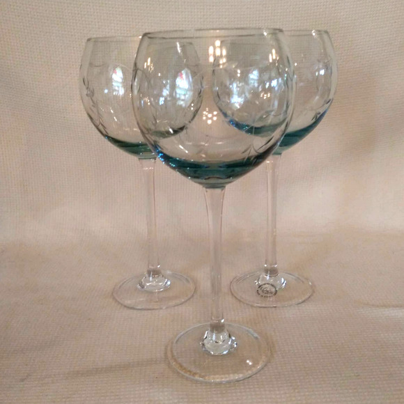 3 Lenox Heather Blue Balloon Crystal Wine Glasses - Picture 10 of 15
